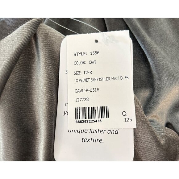 After Six Womens One Shoulder Velvet Maxi Dress Gown Caviar Gray Size 12R NWT - Picture 5 of 7